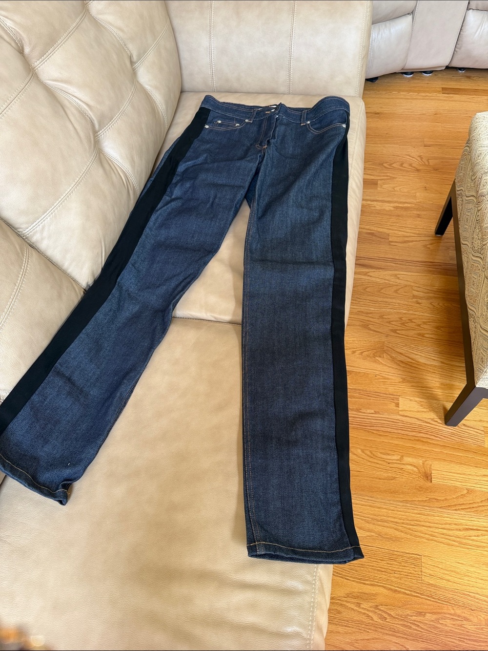 Michael Kors Dark Blue Straight-Leg Jeans with Black Side Panels
